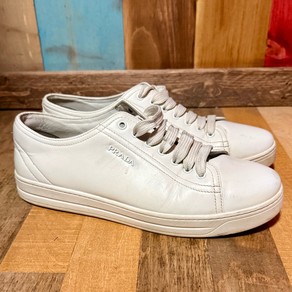 Prada Cream Leather Sneakers for Women